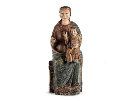 Frühgotische Schnitzfigur: Maria mit Kind
